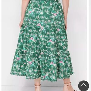 Lane Bryant green floral tiered pull on skirt